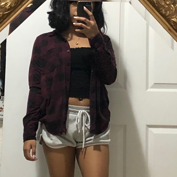 Bluenotes Boyfriend Fit Maroon and Black Flannel - Picture 4 of 4